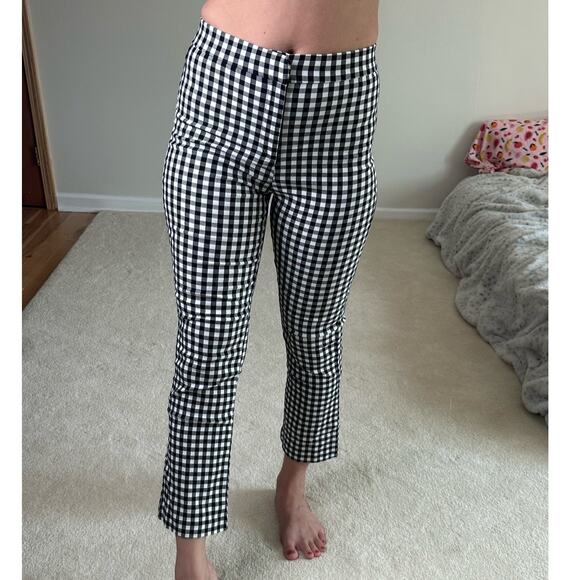 Zara: Gingham Cropped Flare Trouser Black and White - Picture 2 of 9